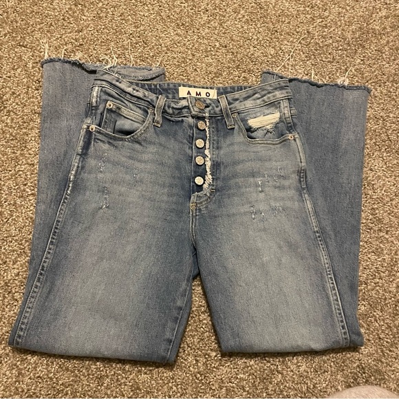 AMO jeans high rise kick crop wild card button fly size 27 casual classic denim - Picture 2 of 7